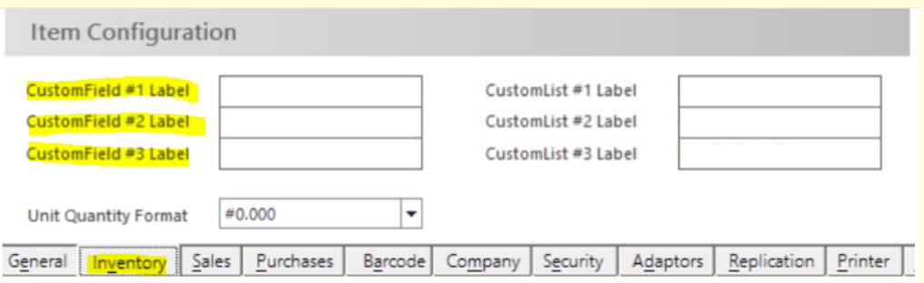Item Configuration Location